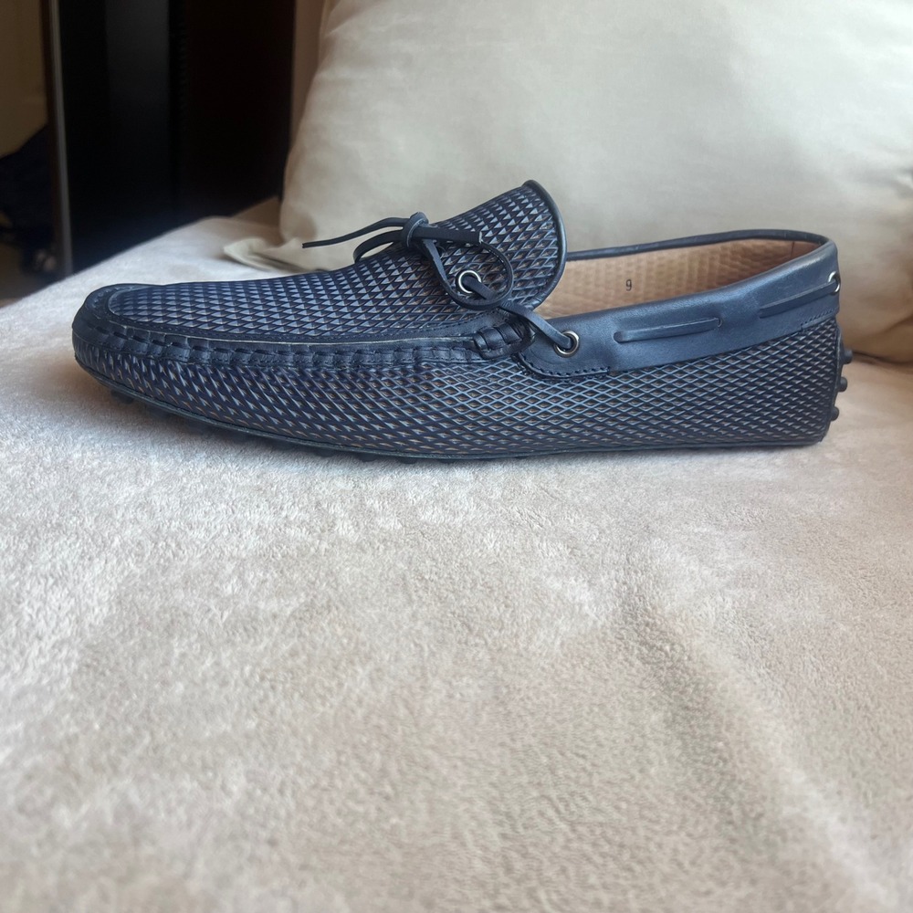 Tods Men 9 Navy Blue Perforated Synthetic & Leather Driving Designer‎ Loafers
